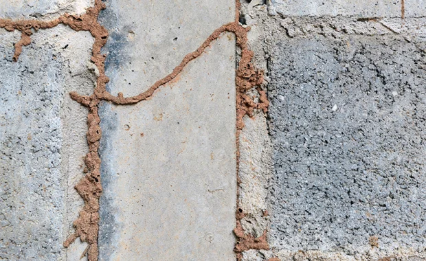 termite mud tunnel on concrete wall