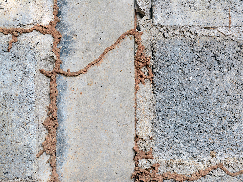 termite mud tunnel on concrete wall